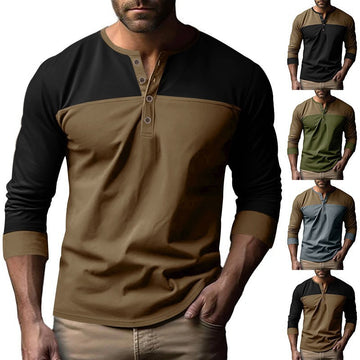 Retro Trendy Long-sleeve Color Matching Henry Collar