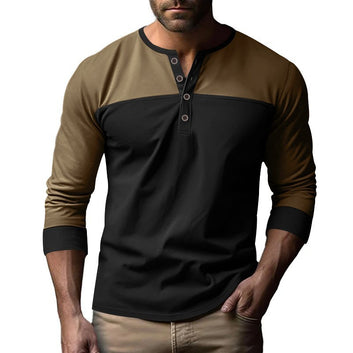 Retro Trendy Long-sleeve Color Matching Henry Collar