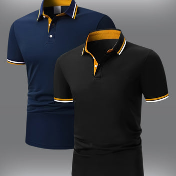 Men's Short-sleeved Shirt With Contrasting Blue